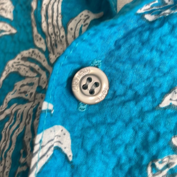 Tori Richard Mens pineapple shirt blue Hawaii Hawaiian Seersuckers Medium - Picture 2 of 7